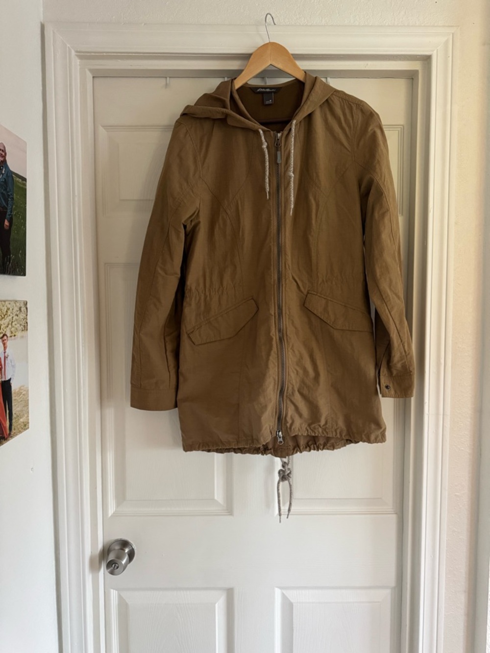 Eddie Bauer Hooded Jacket, Tan,Brown, Size Medium